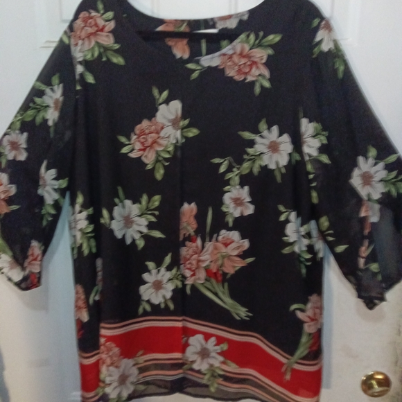 Elegant Floral Black and Red Blouse